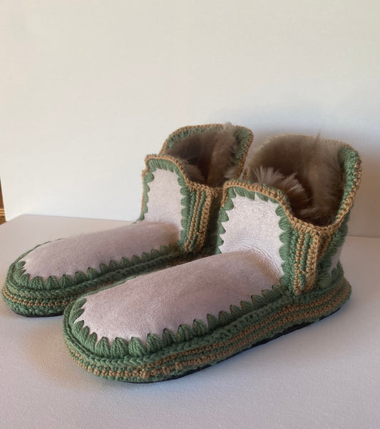 Pre-Order: Sage & Tan Slippers